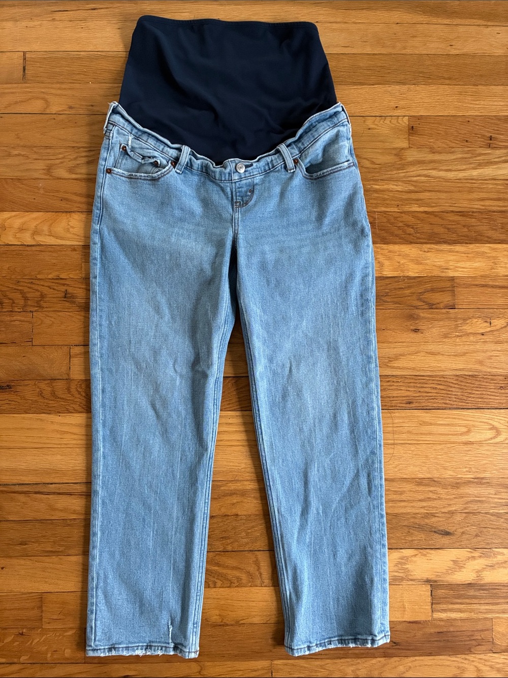 Abercrombie & Fitch Light Blue Straight Leg Maternity Jeans with Black Panel